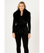 Black Sleeveless Faux Fur Vest With Cinched Waist - $57.25