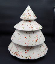 Christmas Tree Candy Cookie Jar Mold 1975 Splatter Painted Ceramic Vintage 8&quot; - £28.90 GBP