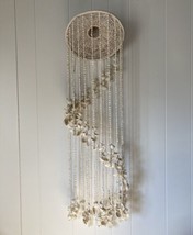 VTG Cowrie White Seashell Macrame Hanging Chimes  Hippie Boho 11.5&quot; D 43&quot;L - £31.25 GBP