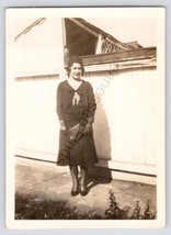 Photo Of A Nicely Dressed Lady Next To Fence 1931 Black And White - £7.74 GBP