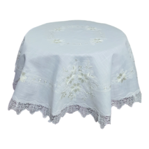 Round Off White Tablecloth, Ecri Flower Embroidered Tablecloth, Round 60 &quot; - £46.35 GBP