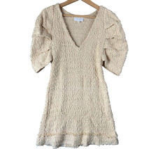 ALEXIS Dress Small Anika Boucle Puff Sleeve Cotton Knit Off White Mini D... - £85.69 GBP