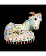 Hand Painted Flower Planter Mountain Goat Ceramic Floral Pot Red Blue White - £29.81 GBP