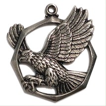 flying eagle pendant silver tone charm octagonal openwork wings talons prey bird - £11.71 GBP