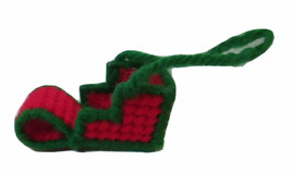 Red Green Sleigh SLED Christmas Tree Ornament Needlepoint on Plastic Canvas 3d - $9.00