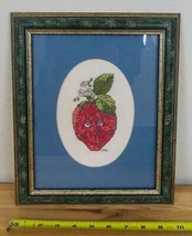 Vintage Anthromorphic Strawberry Needlepoint Embroidery Framed hk - $71.27