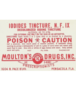 Antique Pharmacy Label IODIDES TINCTURE, N.F IX iodine Moulton&#39;s Drugs P... - $575.32 MXN