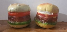Vintage Salt &amp; Pepper Shaker Set Plastic Hamburger Hong Kong Burger  - $13.09