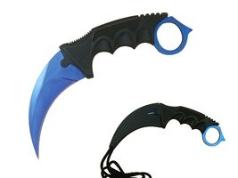 CS Go Counter Strike Doppler Tactical Karambit Neck Knife Blue Fixed Bla... - $11.86