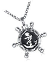 Compass Nautical Ship Wheel Cremation Urn Necklace - £46.99 GBP