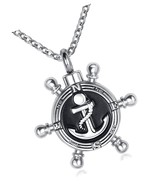 Compass Nautical Ship Wheel Cremation Urn Necklace - £46.22 GBP