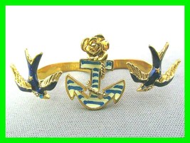 UNIQUE Betsey Johnson Enamel Double Knuckle Ring Navy Sparrow Anchor Maritime - £27.74 GBP