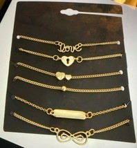 6PCS Ankle Bracelet Set Boho Jewelry Bohemian Gold Chains Infinity Double Heart - £14.79 GBP