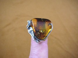 (PR-8.5-4) Orange Amber Poland .925 Sterling Silver Leaf Design Ring Size 8.5 - £63.50 GBP