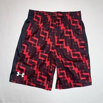 UA Under Armour Red Black Basketball Shorts Boy’s 6 Summer Elastic Waist Pull On - £10.90 GBP