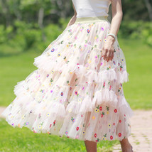 A-line Floral Tiered Tulle Skirt Outfit Women Plus Size Ivory Tulle Midi Skirt image 2