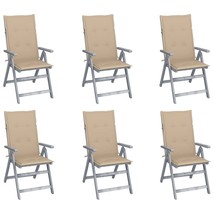  Garden Chair Set of 6 Grey Solid Acacia Wood Standard Foldable - $15,343.14 MXN