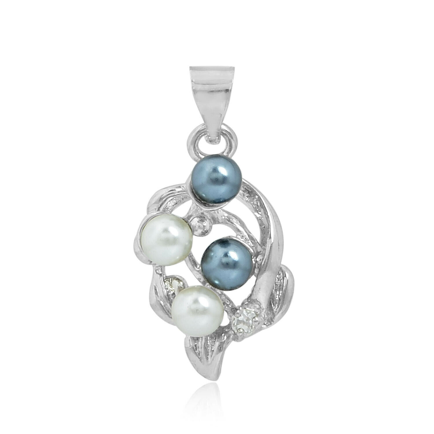 Artisan Crafted White Gold Plated Two Colour Pearl and CZ Pendant Jewelry - $10.77