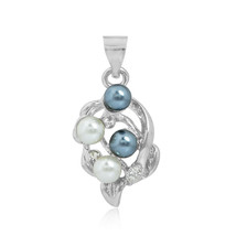 Artisan Crafted White Gold Plated Two Colour Pearl and CZ Pendant Jewelry - £9.06 GBP