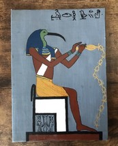 Original Egyptian God Ibis Thoth painting oil on canvas  5x7 Vtg Unsigned Ankh - £11.87 GBP
