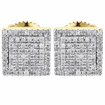 Diamond Earrings Mens 10K Yellow Gold Over Round Cut Square Studs Fully Iced - £87.68 GBP