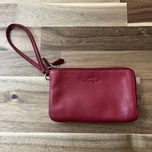 Coach Red Pebble Leather Wristlet Two Zipper Top Organizer Wallet 4”x6” - $22.79