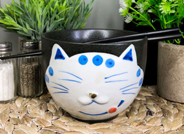 Ebros Whimsical Ceramic Black Lucky Meow Cat Ramen Noodle Bowl &amp; Chopsti... - £15.94 GBP