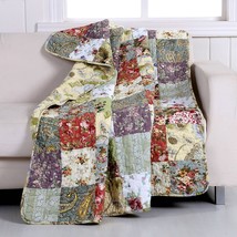 Red Green Blue Purple Yellow White 100-Percent Cotton Floral Patchwork Quilt ... - £85.47 GBP