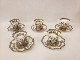 Coalport Indian Tree Multicolor Scalloped Edge Demi Cup and Saucer Set of 5 - $118.79