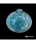 Hand Blown Glass Vase Round Clear Blue Modernist Fat Art Glass 6&quot; tall x... - £25.54 GBP