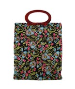 Vintage Black Floral Knitting Small Tote Bag Folding Snap Side Purse Sho... - $33.82 CAD