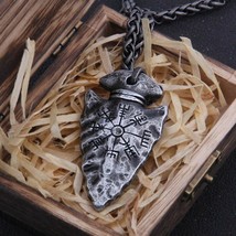 Nordic Viking Spear Pendant Necklace ‘Helm of Awe’ Arrowhead Vegvisir Jewelry - £18.52 GBP