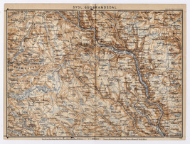 1903 Original Antique Map Of Southern Gudbrandsdalen Valley Lillehammer Norway - £21.11 GBP