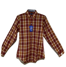 Mens Plaid Button Down Shirt Sz M 90’s Y2K Rust Athletic Fit Cotton - £11.55 GBP