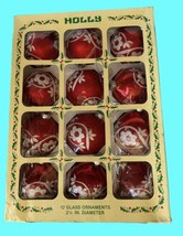 12 Vtg Red Holly Brand Glass Christmas Ornaments Silver Frosted Flowers 2.25” - £24.46 GBP