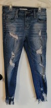 Womens 1 Cello Blue Distressed Wash Skinny Cropped Denim Jeans - $18.81