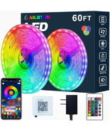 60FT RGB LED Strip Lights | Music Sync | Bluetooth App + Remote | 5050 T... - $52.65 CAD