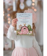 Editable Pink Birthday Farm Friends Invitation Template with Matching Sm... - £9.56 GBP