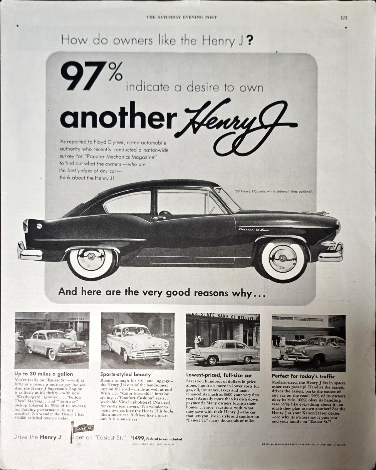 Henry J Corsair White Sidewall Tires Easiest St Kaiser Frazier 1953 VTG ... - $14.05