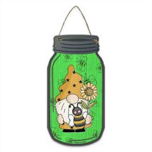 Gnome With Bee and Sunflower Metal Mason Jar Sign 4&quot; x 8&quot; - £7.90 GBP+