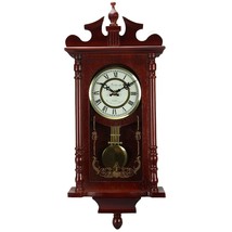 Bedford Collection 25 Inch Wall Clock with Pendulum and Chime in Dark Re... - £103.52 GBP