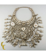 Silver Bib Necklace Dangling Flowers Tassles Stars Sun Heart Fish Red St... - €3.202,65 EUR