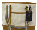Moda Luxe Women&#39;s Canvas Medium Tote Handbag Cream/Mustard/Blue NEW - $23.74