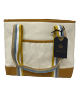 Moda Luxe Women&#39;s Canvas Medium Tote Handbag Cream/Mustard/Blue NEW - $32.57 CAD