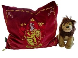 Harry Potter Gryffindor Pillow Embroidered Velvet with Stuffed Lion Mascot - £21.43 GBP