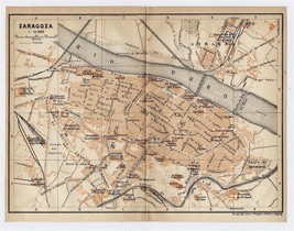 1913 Original Antique City Map Of Zaragoza Saragossa / Aragon / Spain - £17.26 GBP