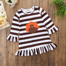 NWT Thanksgiving Turkey Girls Striped Long Sleeve Ruffle Dress 18M 2T 3T 4T 5T - £6.66 GBP