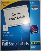 Avery Copier Full-Sheet Labels 8 1/2 x 11 White 65 of the 100 left Box 5353 - £18.34 GBP