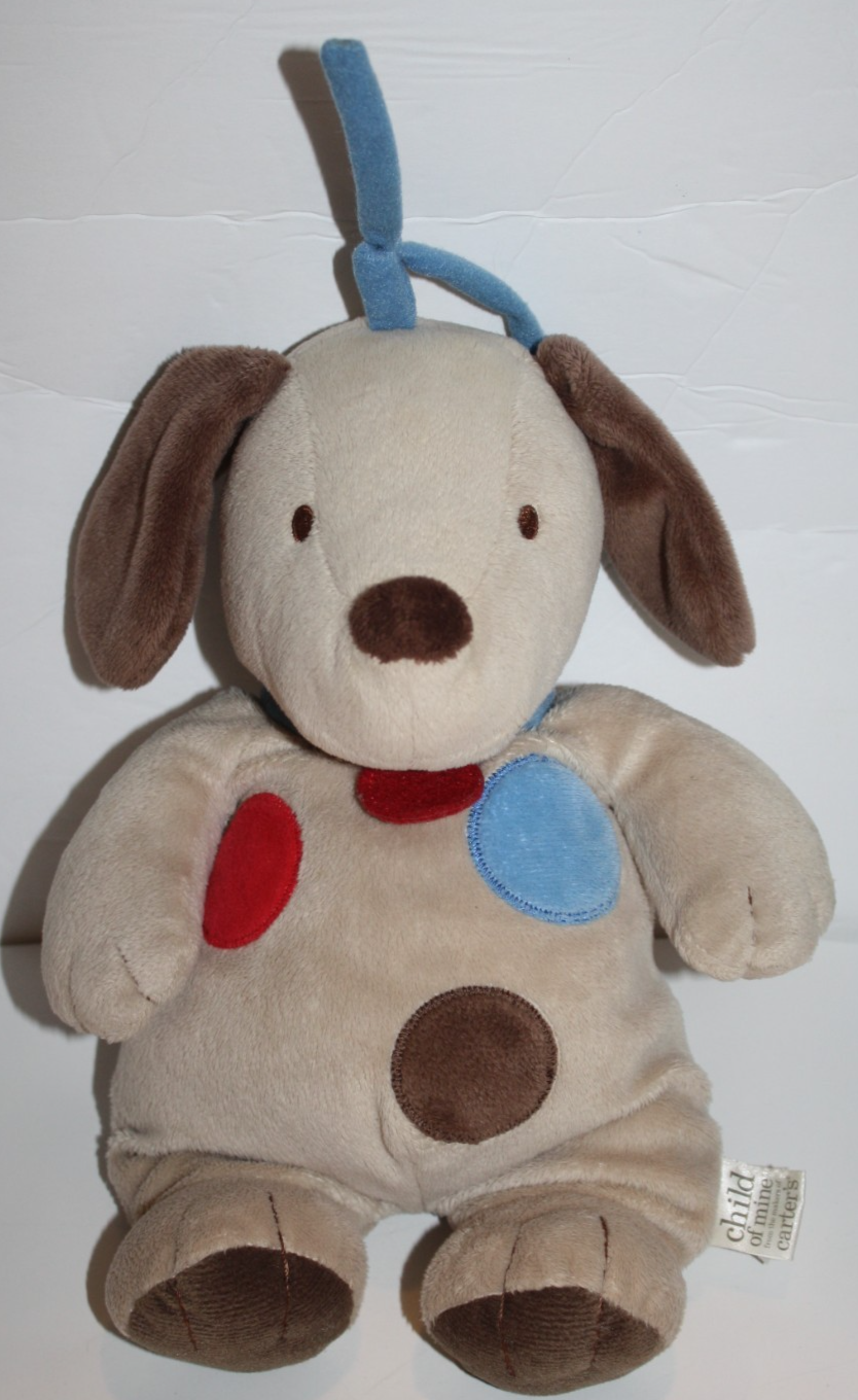 Carters Child Of Mine Musical Tan Plush Baby Puppy Dog 12&quot; Spot Crib Pul... - $24.97