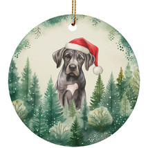 Great Dane Dog Santa Hat Love The Forest Christmas Ornament Ceramic Gift Decor - £11.83 GBP
